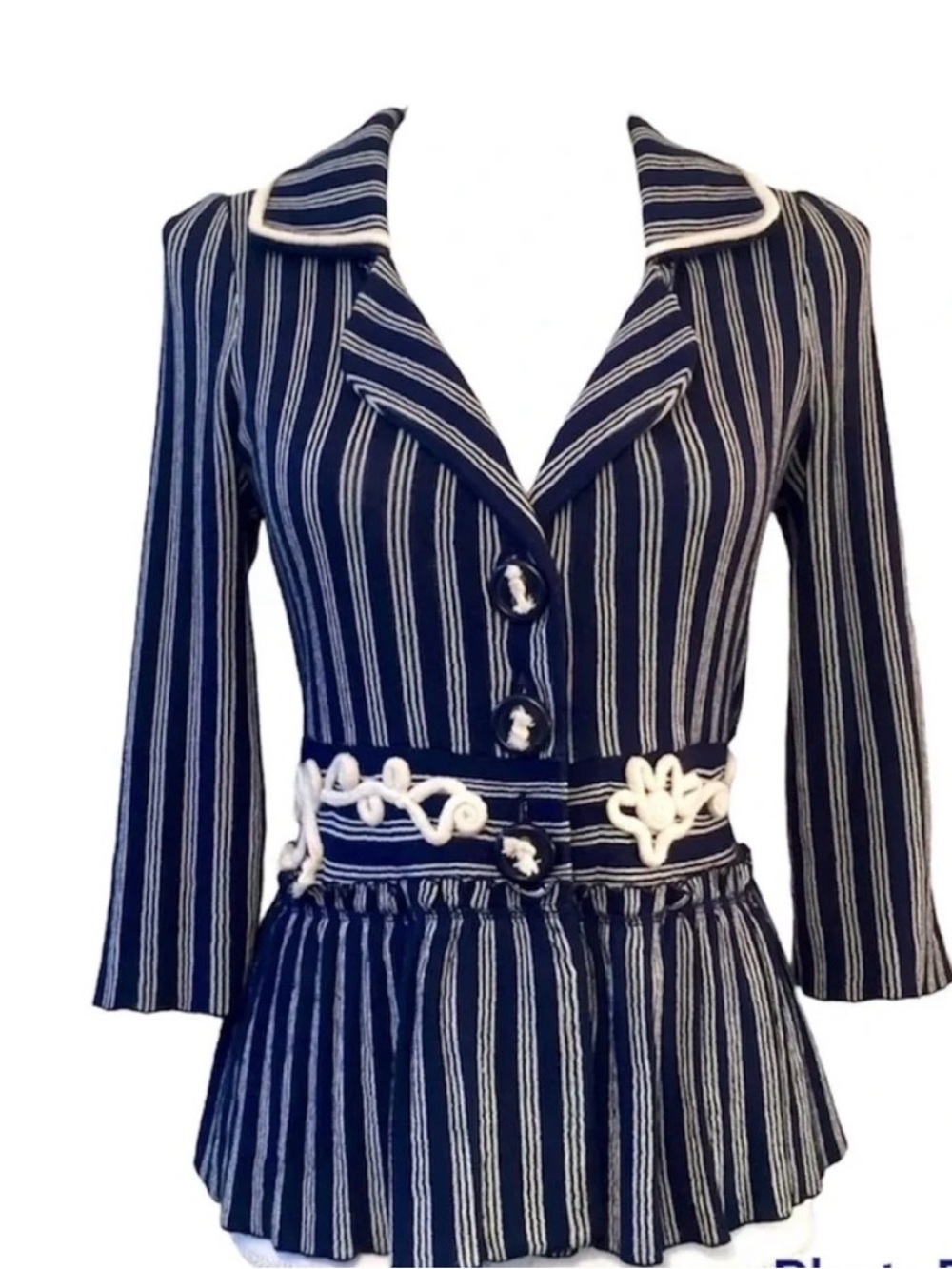 Anthropologie Blue & White Striped Peplum Jacket Size M pristine condition!